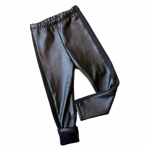 Girls' PU Leather and Ribbed Leggings ,Fleece Lining.