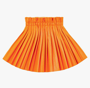 Kids Orange Pleated Pu Skirt