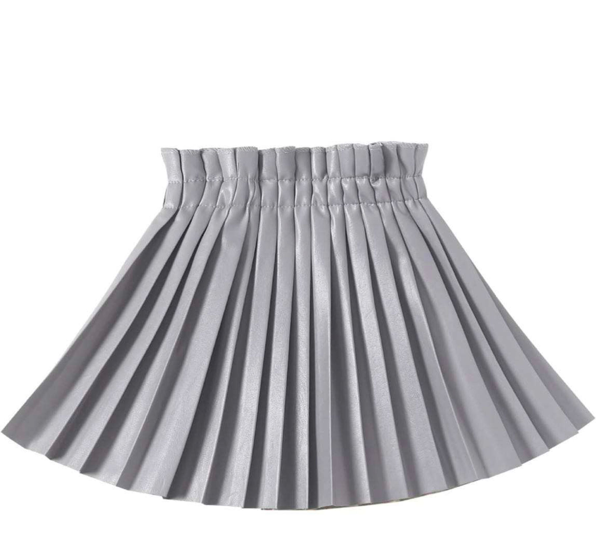 Kids’ Grey PU Pleated Leather Skirt
