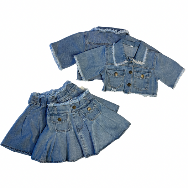 Girls’ Two-Piece Denim Pleated Skirt Set