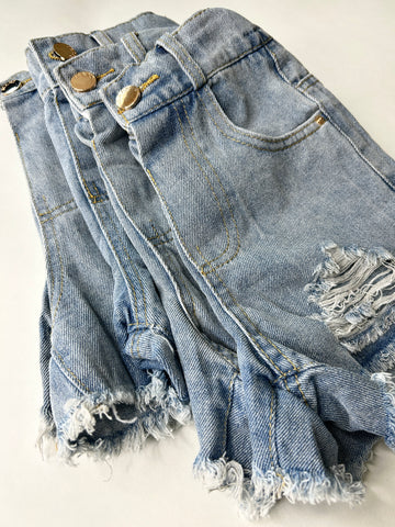 High-Waisted Ripped Cut-Off Jean Shorts for Girls