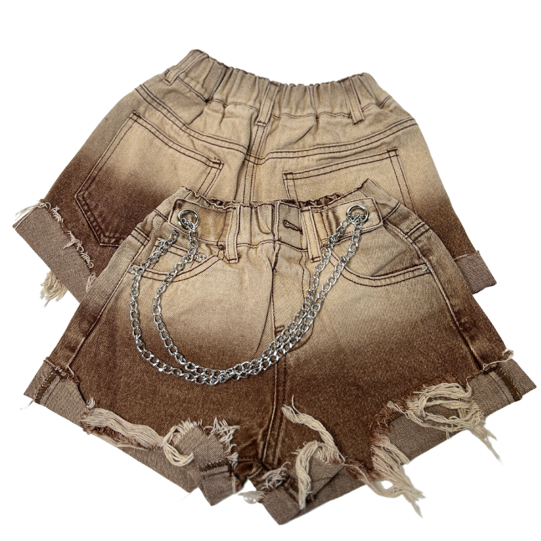 Girls’ Two-Toned Brown Distress Shorts